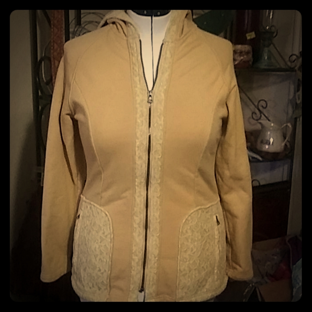 Zip Hoodie Jacket w/ Lace Detail